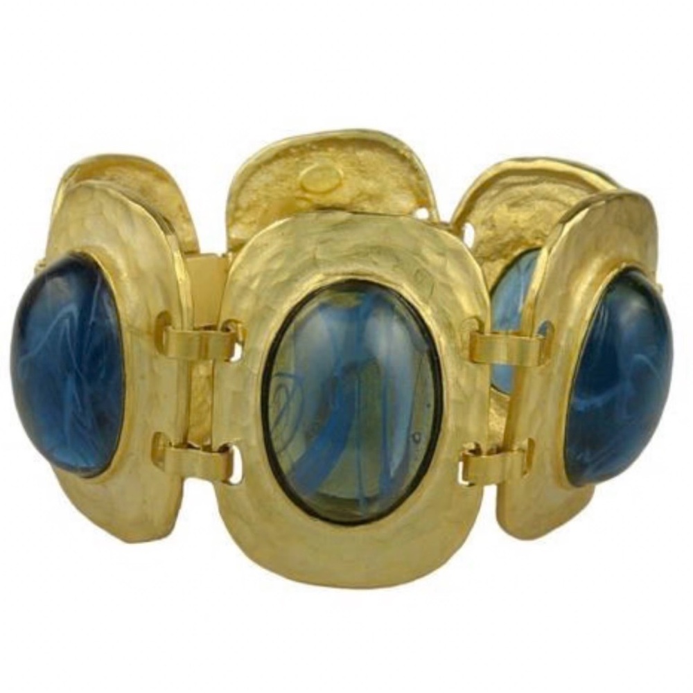 KENNETH JAY LANE Montana Blue Large Cabochon Satin Gold Bracelet KJL